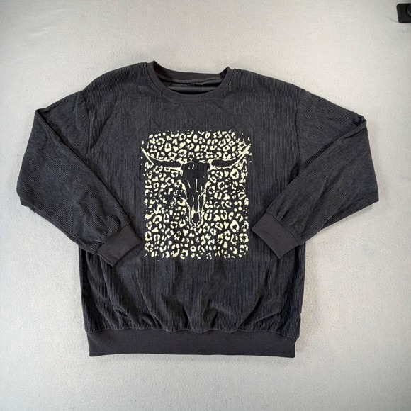 SHEIN Other - Dark Gray Corduroy Bull Graphic Sweatshirt Womens M Streetwear Y2K Western
